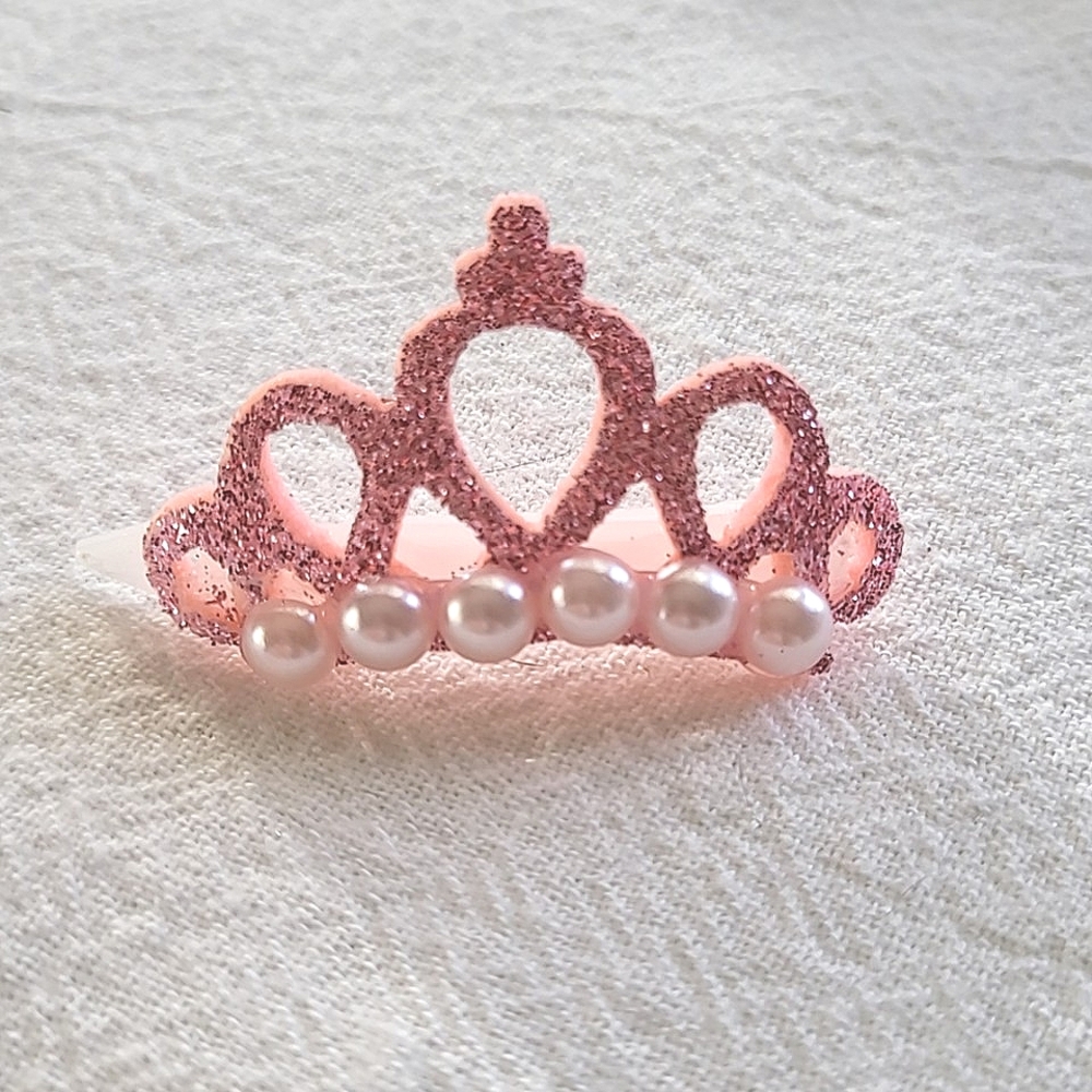 Faux Pearl Decor Glitter Crown Dog Hair Clip